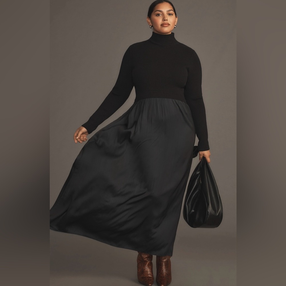 Anthropologie Thea Twofer Black Long-Sleeve Maxi Dress